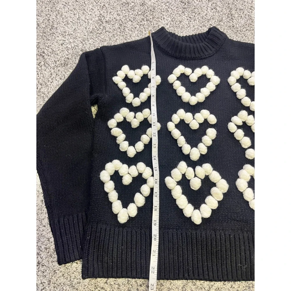 ENGLISH FACTORY Black Sweater Heart Applique Mock Neck Long Sleeve Women's Med - Picture 7 of 9
